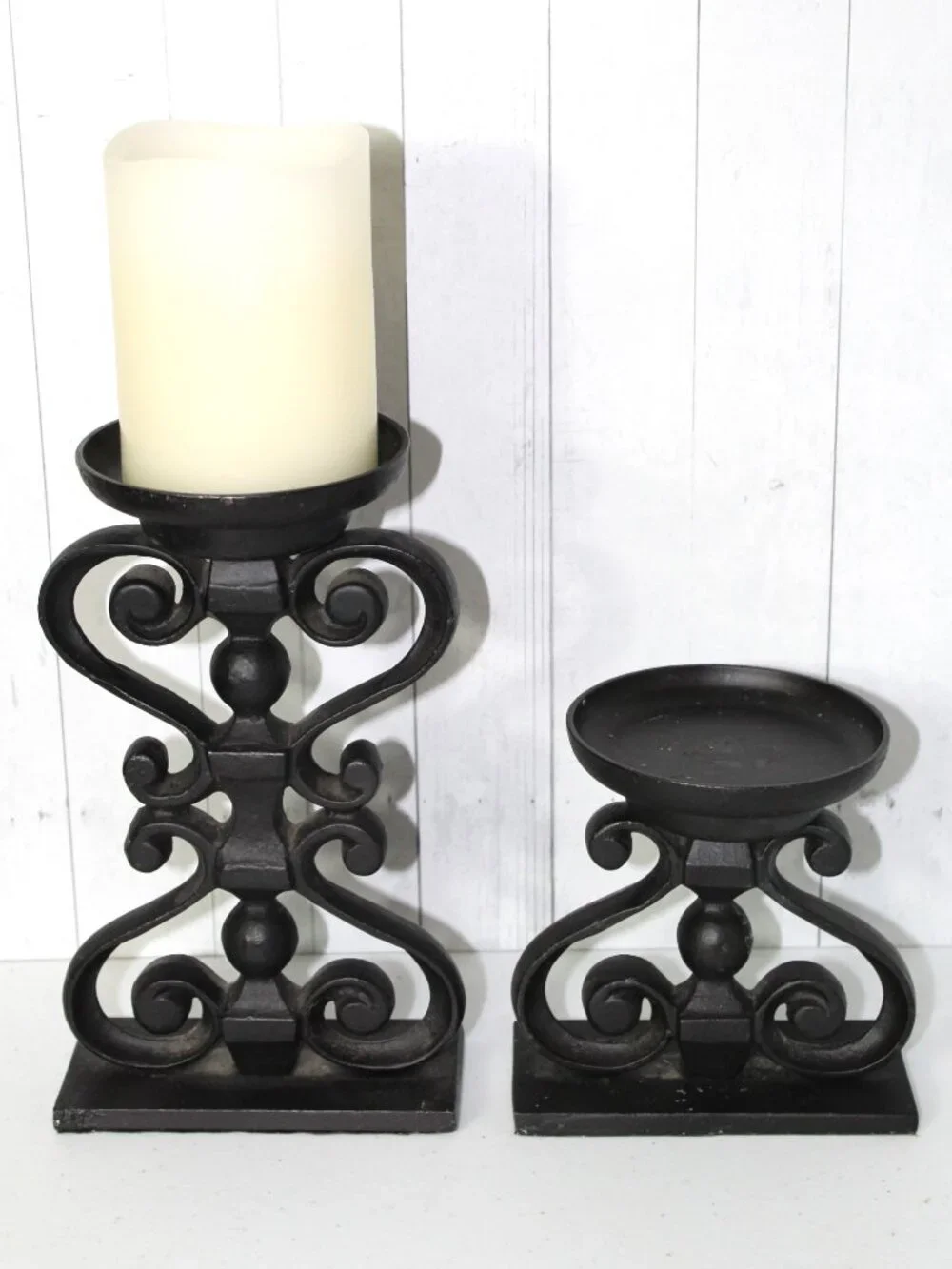 Pottery Barn Black Wrought Iron Metal Candle Holders Set Of Two